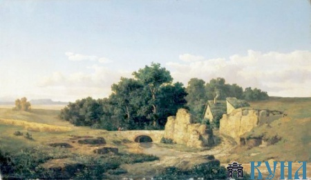 Адольф Косарек. Пейзаж с каменным мостом (1855 г.)